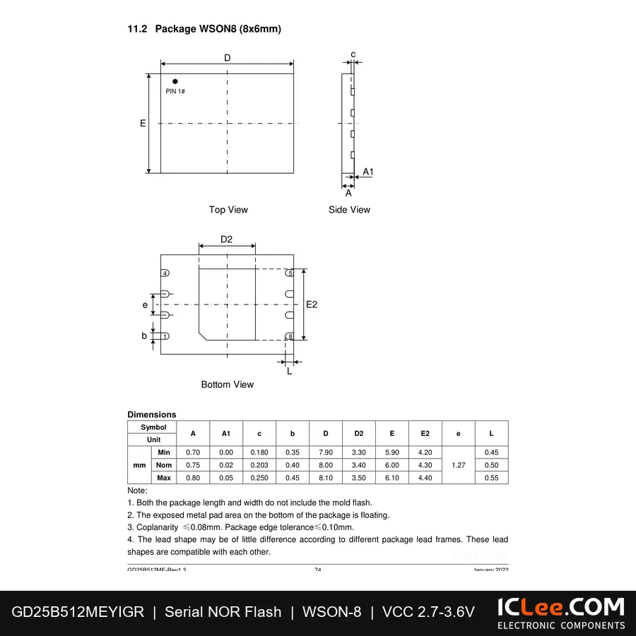 GD25B512MEYIGR GigaDevice Semiconductor (HK) Limited package outline drawing
