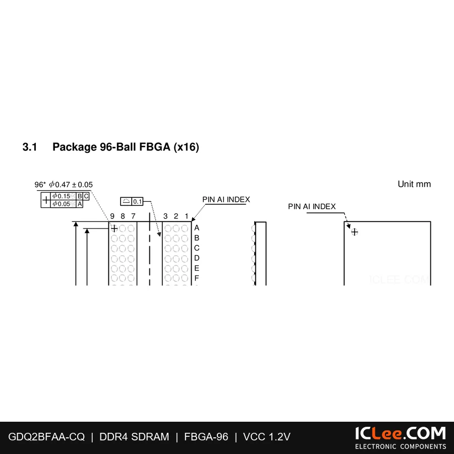 GDQ2BFAA-CQ GigaDevice 4Gbit (256M x 16) SDRAM - DDR4 96-FBGA package outline drawing