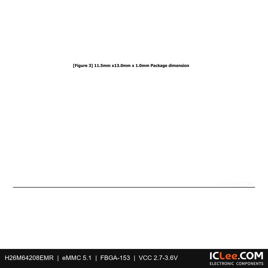 H26M64208EMR 512Gbit (64GB) eMMC 5.1 153-BGA package outline drawing