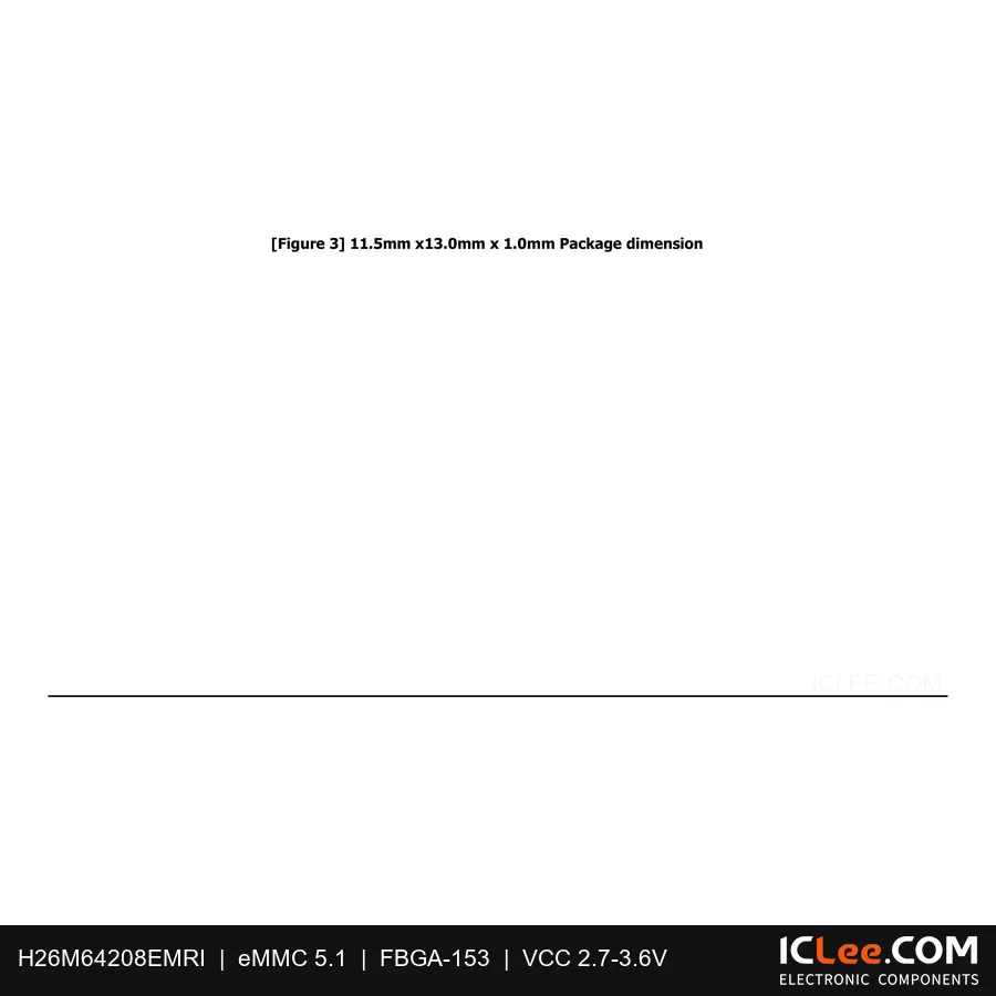 H26M64208EMRI 512Gbit (64GB) eMMC 5.1 153-BGA package outline drawing