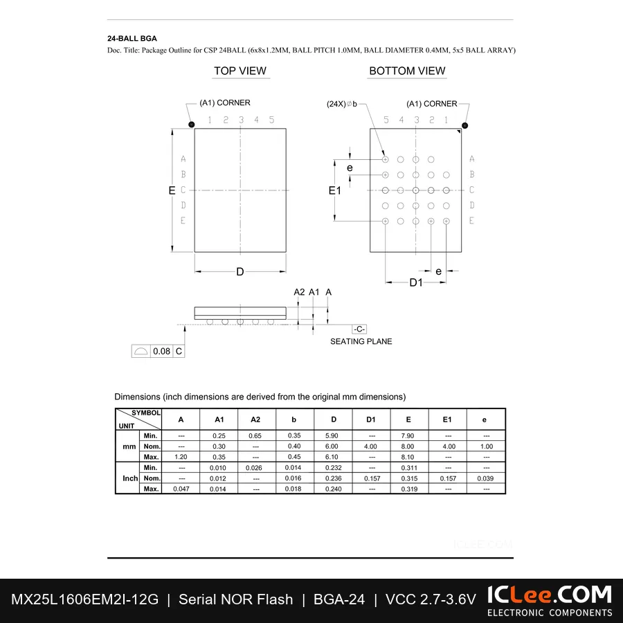 MX25L1606EM2I-12G Macronix 16Mbit FLASH-NOR 8-SOP package outline drawing